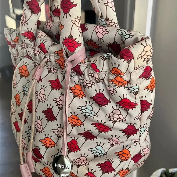 Furla Puffer Bag Light Blue with Dandelion Paisley Design
